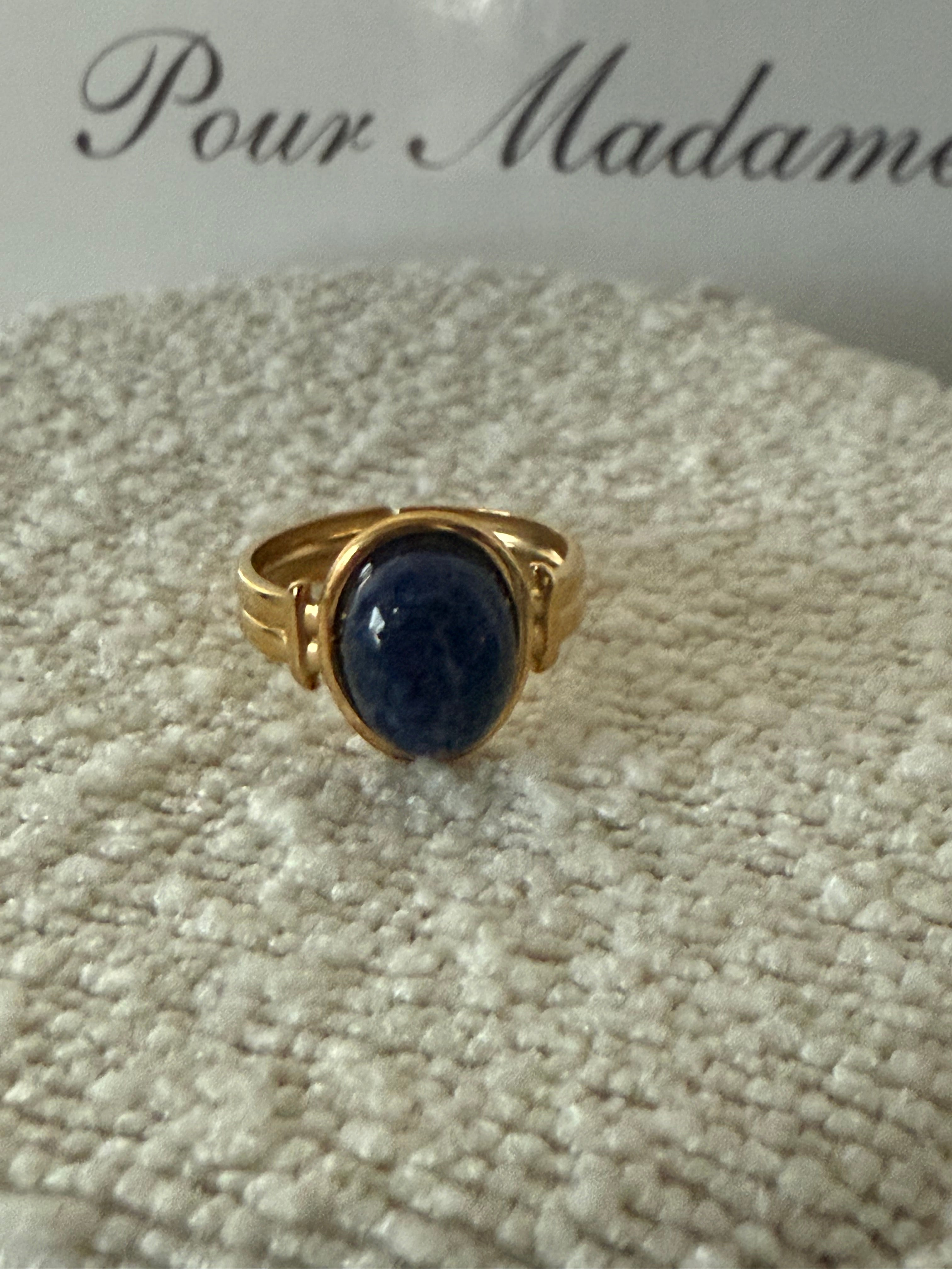 Bague acier réglable doré pierre noire SAYA