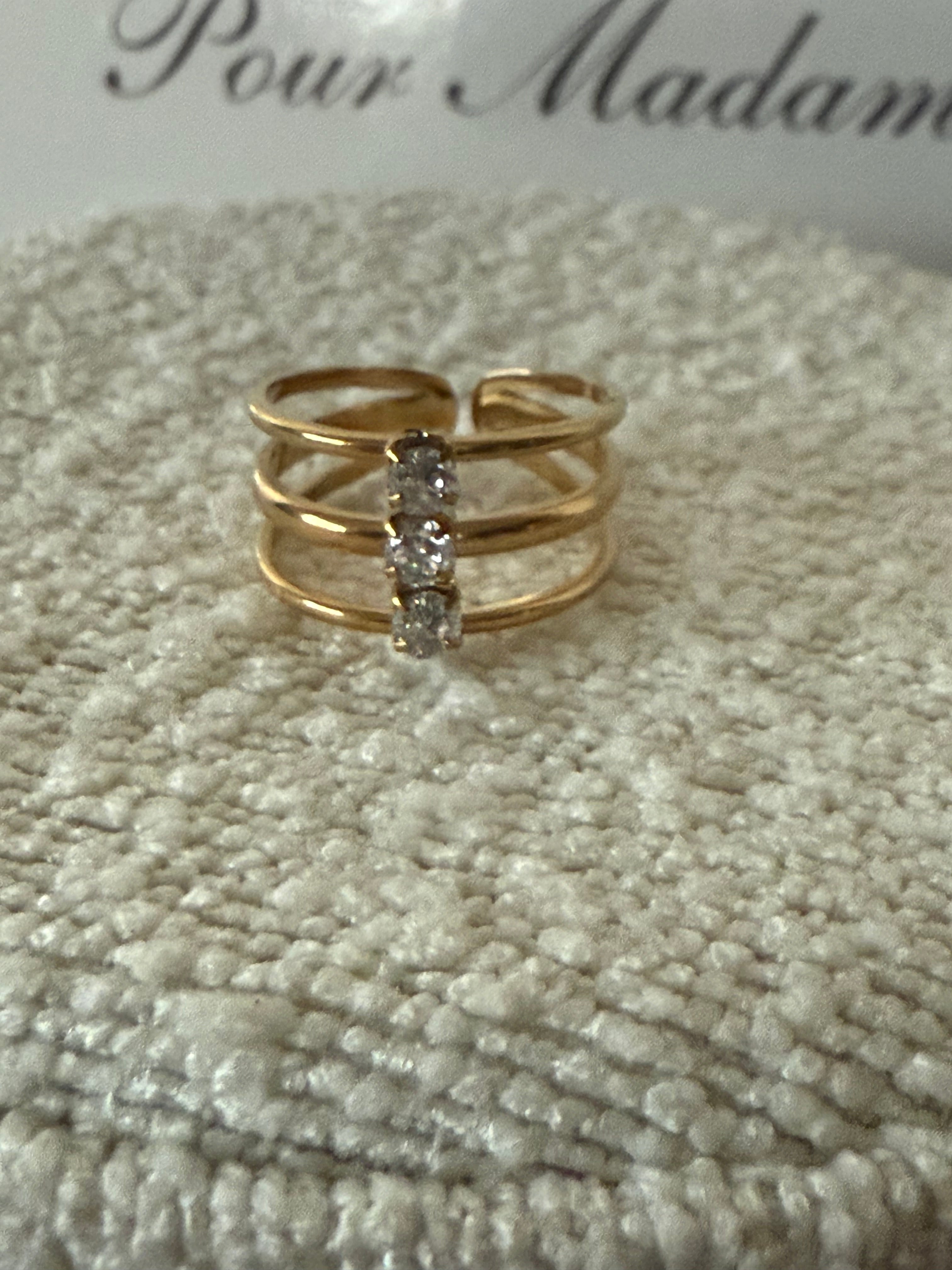 Bague acier doré strass YDYRA