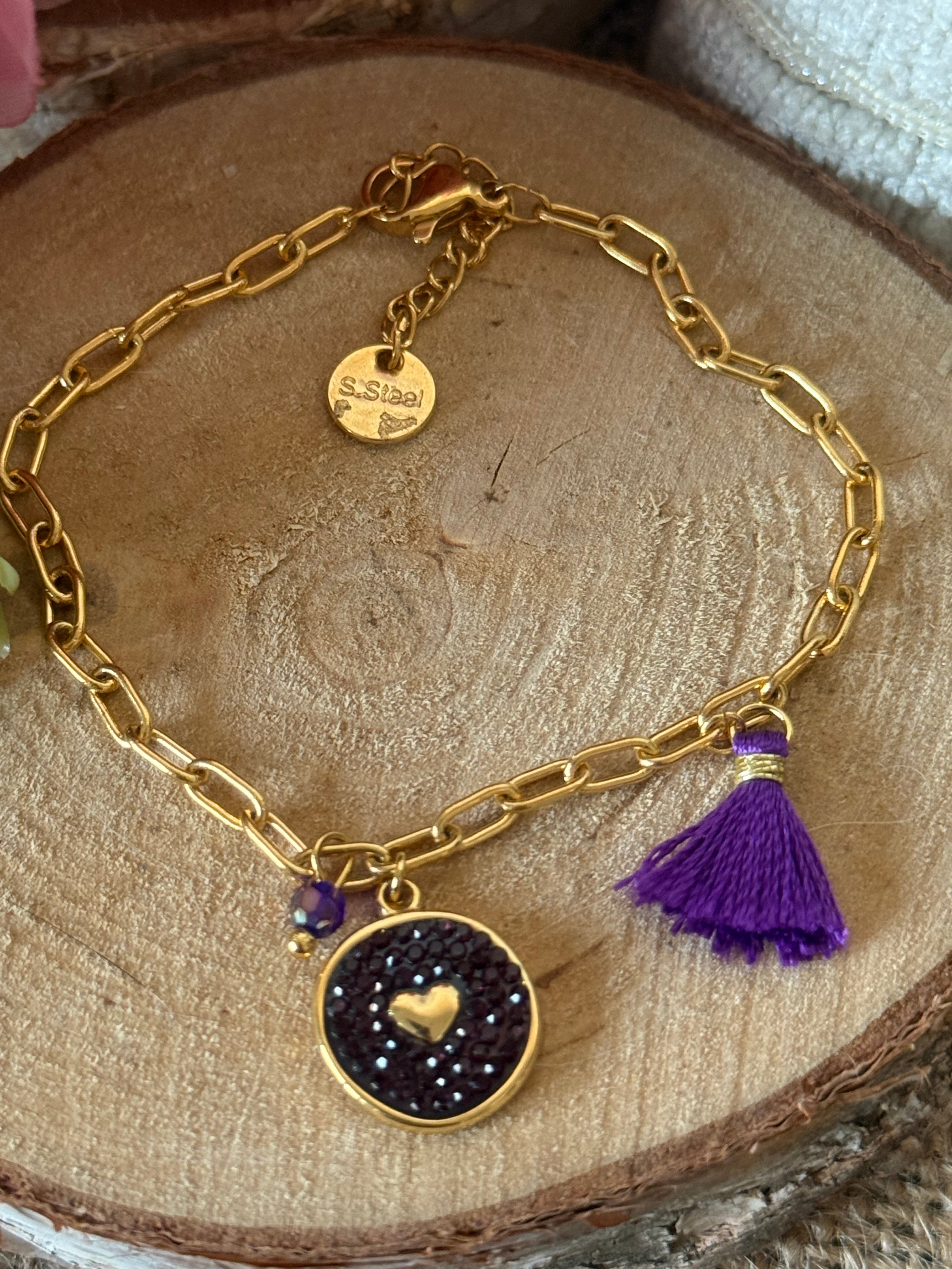 Bracelet acier doré violet NYA