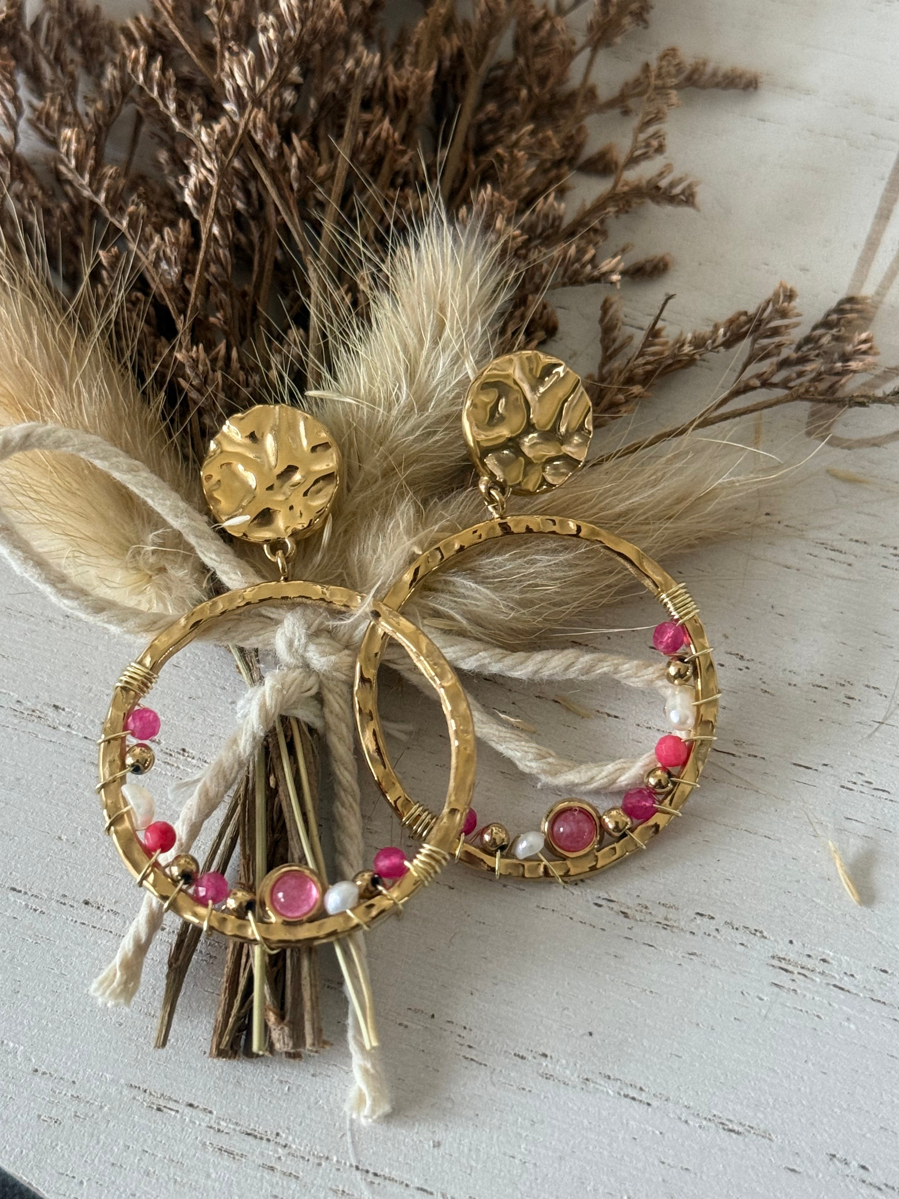 Boucles d oreilles acier inoxydable pierres naturelles et perles d eau douce NINON