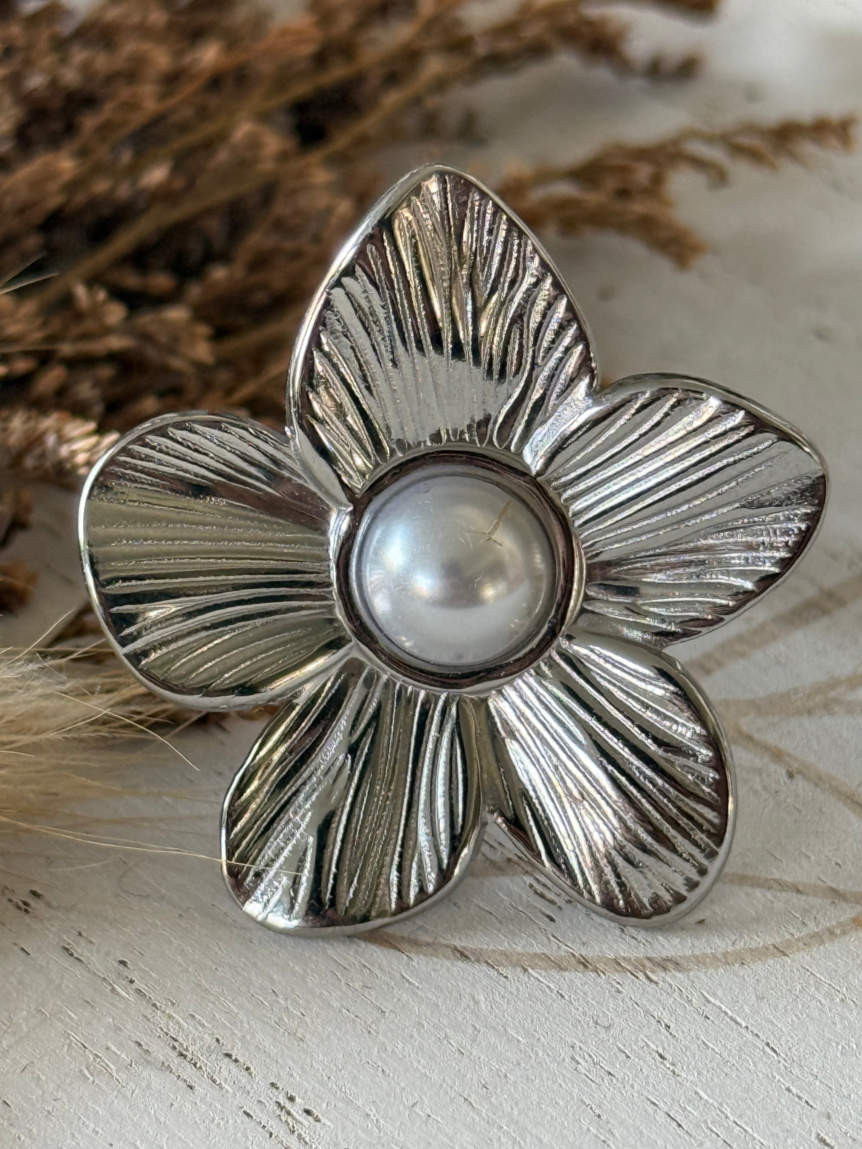 Bague acier argenté réglable FLORA