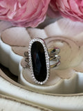 Bague acier argenté cristal noir MAHO