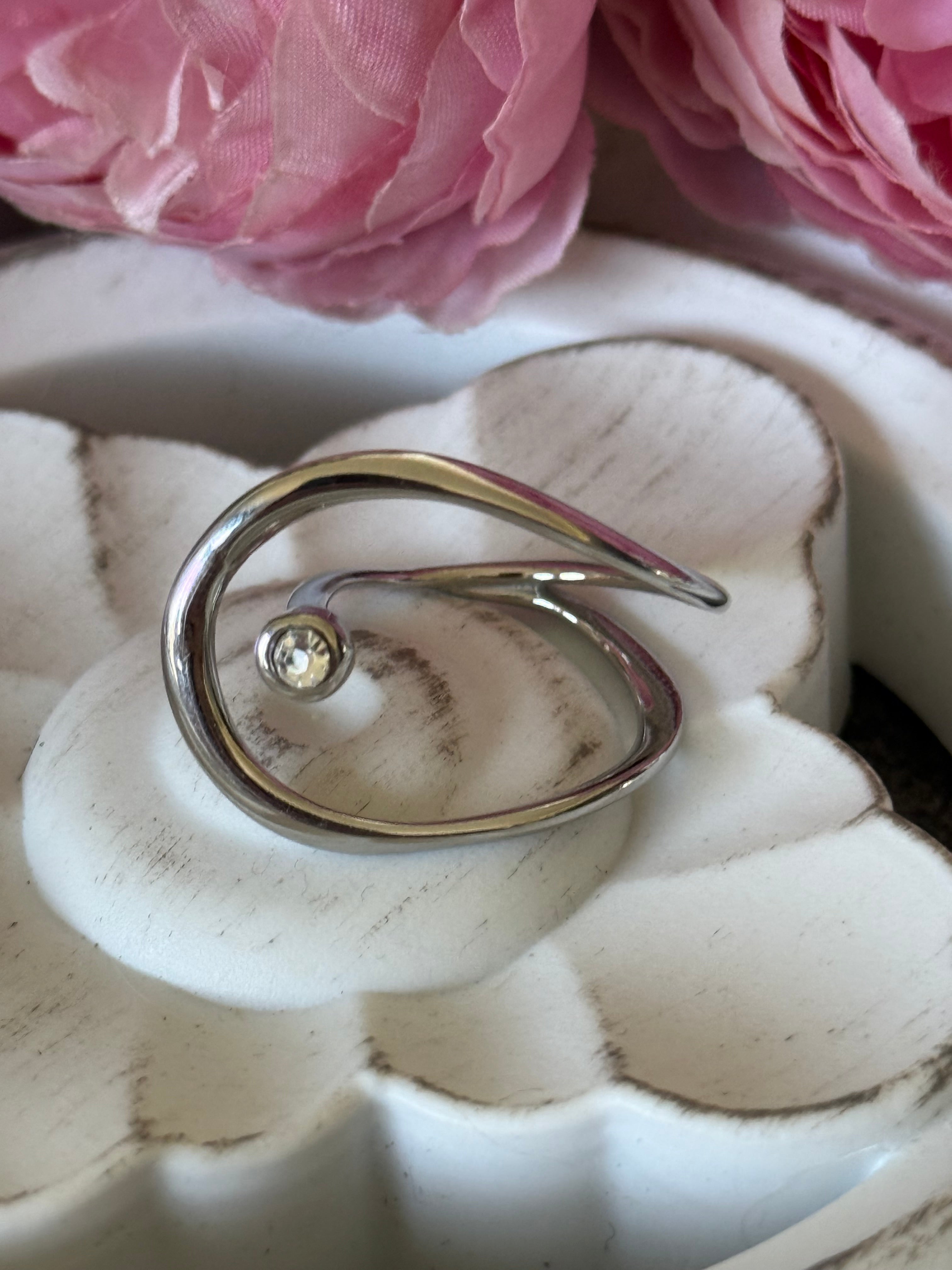 Bague  acier argenté strass ROSIE