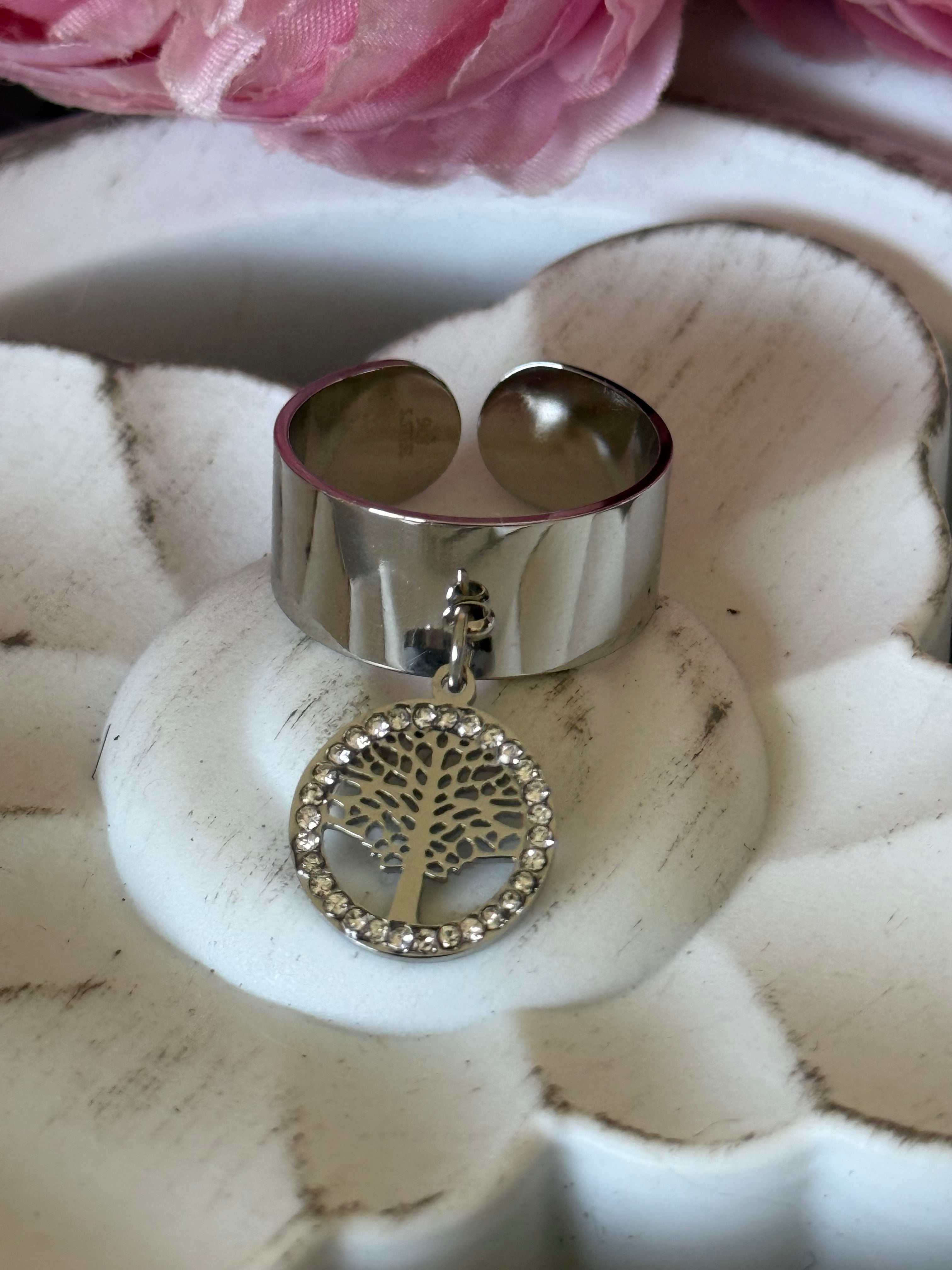 Bague acier argenté arbre de vie AVIVA
