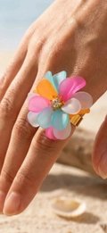 Bague acier ajustable fleurs couleur MYRA