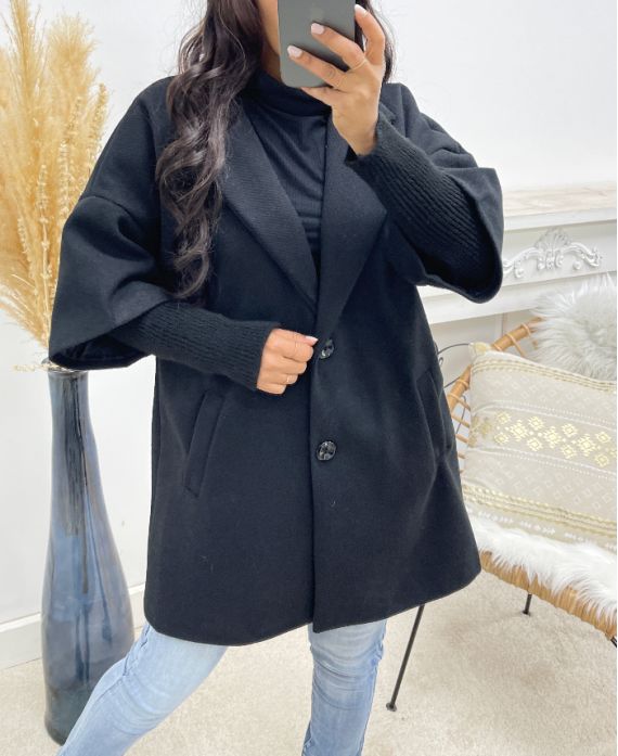Manteau noir bi-matière NAYA